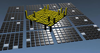 From just 18 randomly selected white tiles (representing measurements) out of a potential 576, the researchers
		were able to estimate the behaviour of a quantum device (illustrated by the yellow section). Image credit: Alessandro Fedrizzi